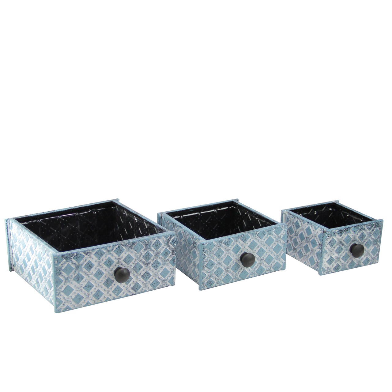 Napco Set of 3 Blue and White Checkered Square Drawer Planters 8.75"